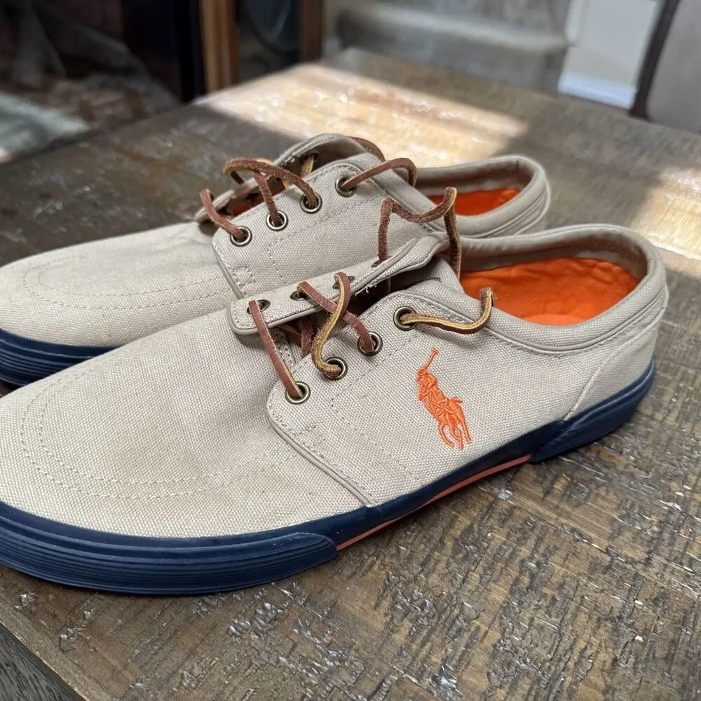 Ralph Lauren Polo faxon Tan low oxford cloth Men's sneakers Boat Shoes 10.5 D